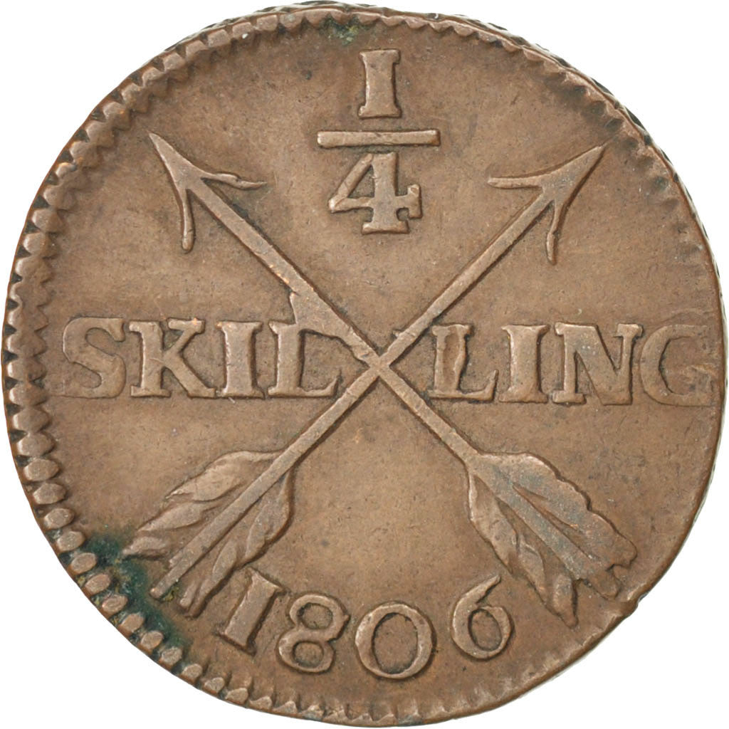 Suède, Gustaf IV Adolf, 1/4 Skilling, 1806, Cuivre, TTB+, KM:564