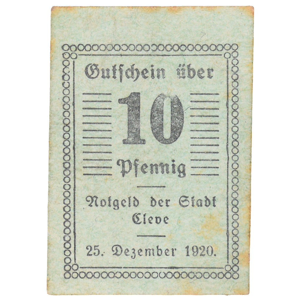 Geldschein, Deutschland, Cleve Stadt, 10 Pfennig, valeur faciale, 1922