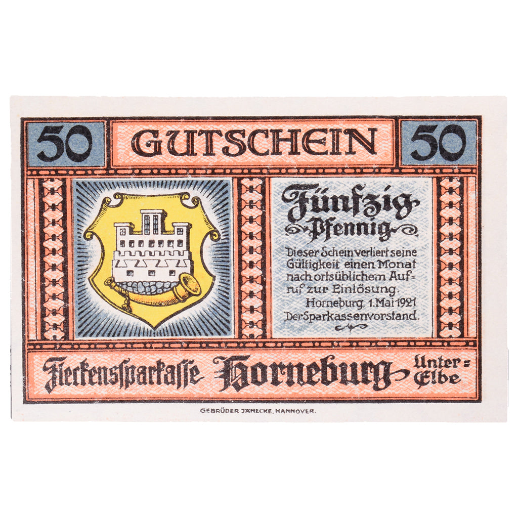 Banknot, Niemcy, Horneburg, 50 Pfennig, maison 1, 1921, 1921-05-01, UNC(63)