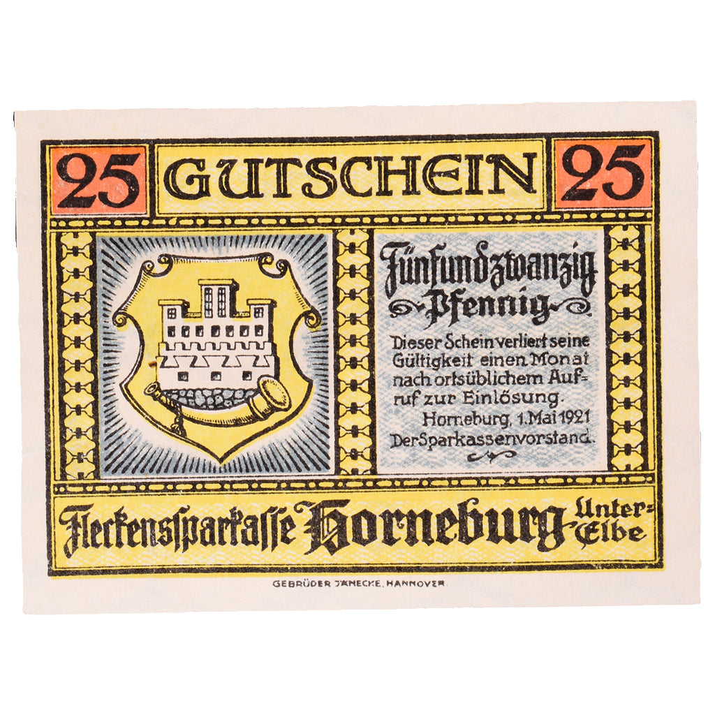Banconote, Germania, Horneburg, 25 Pfennig, Maison, 1921, 1921-05-01, SPL