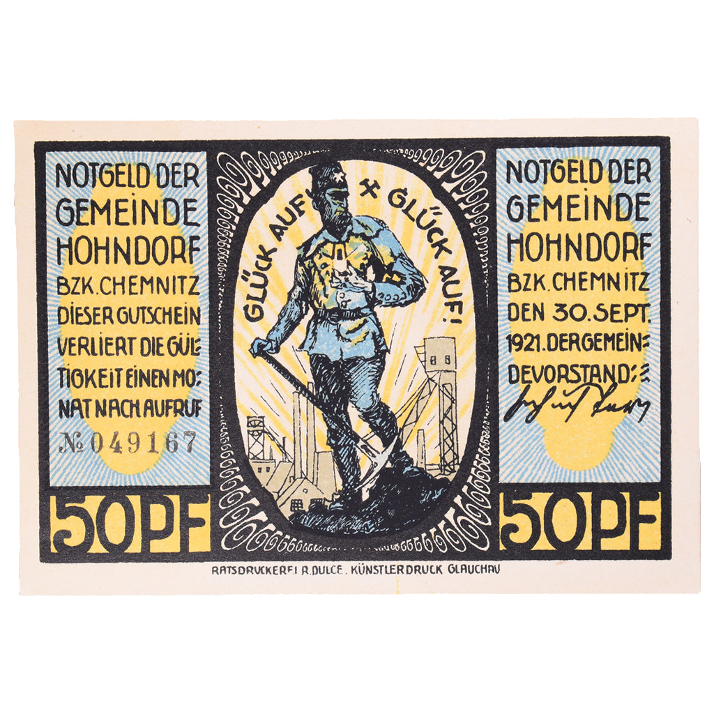 Geldschein, Deutschland, Hohndorf, 50 Pfennig, Eglise 1, 1921, 1921-09-30, UNZ