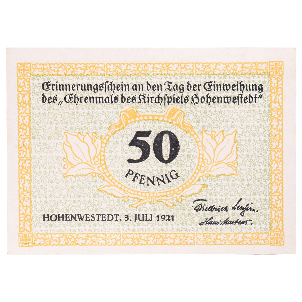 Geldschein, Deutschland, Hohenwestedt, 50 Pfennig, personnage, 1921, 1921-07-03