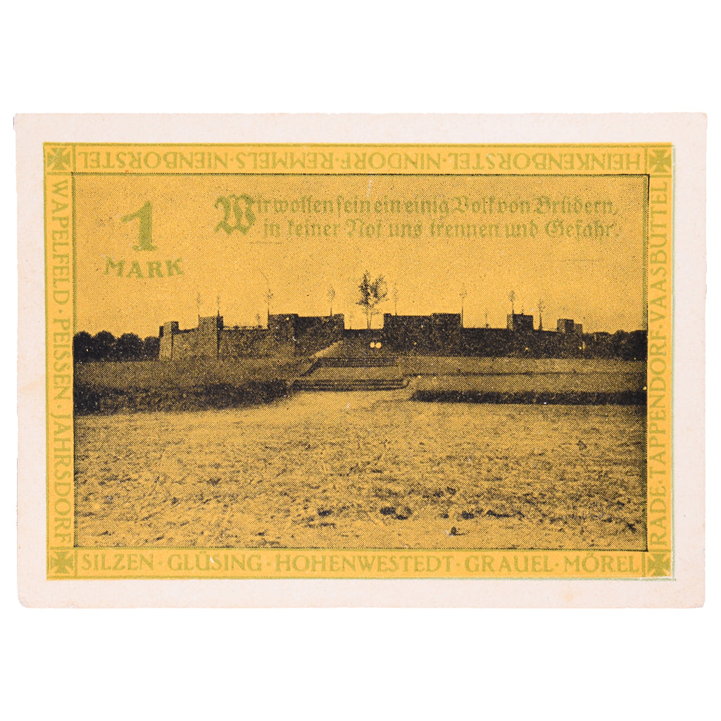Banknot, Niemcy, Hohenwestedt, 1 Mark, rempart, 1921, 1921-07-03, AU(55-58)