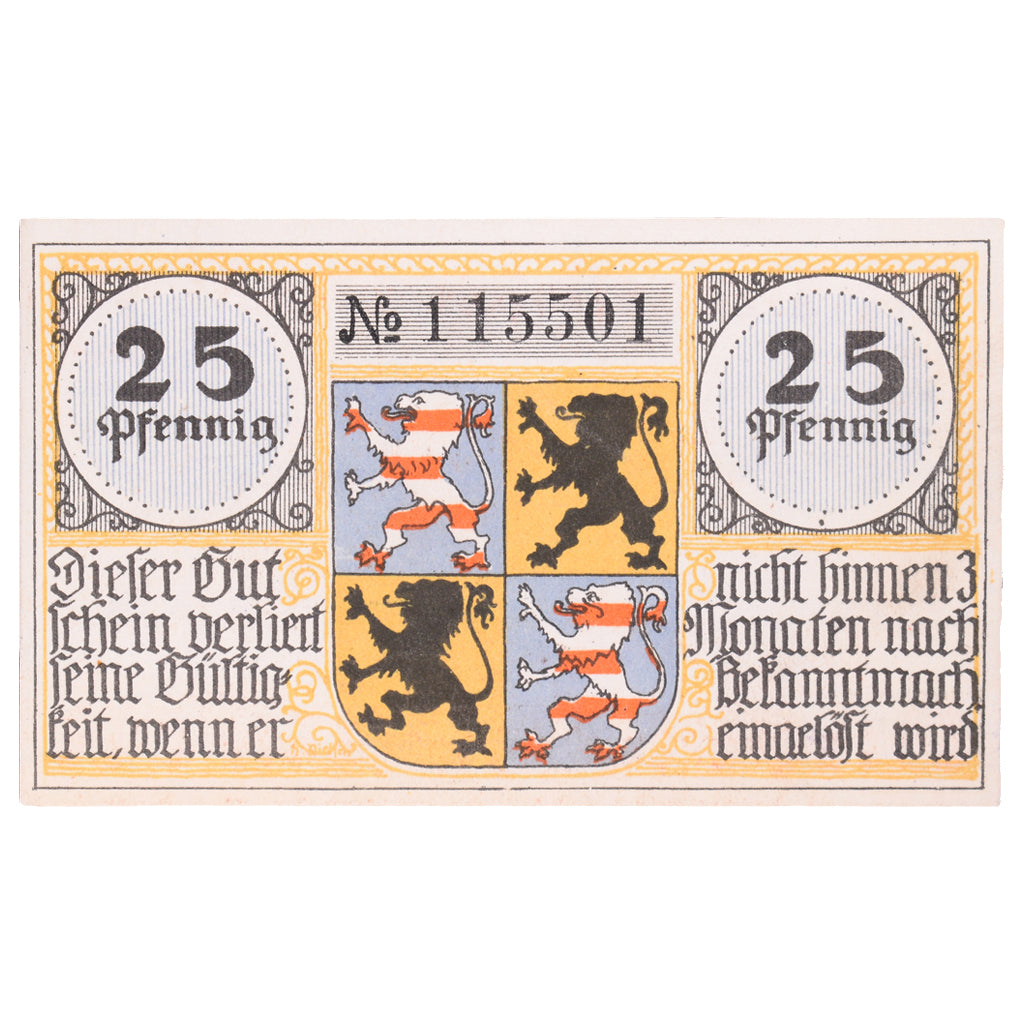 Geldschein, Deutschland, Hildburghausen, 25 Pfennig, Ecusson, O.D, UNZ