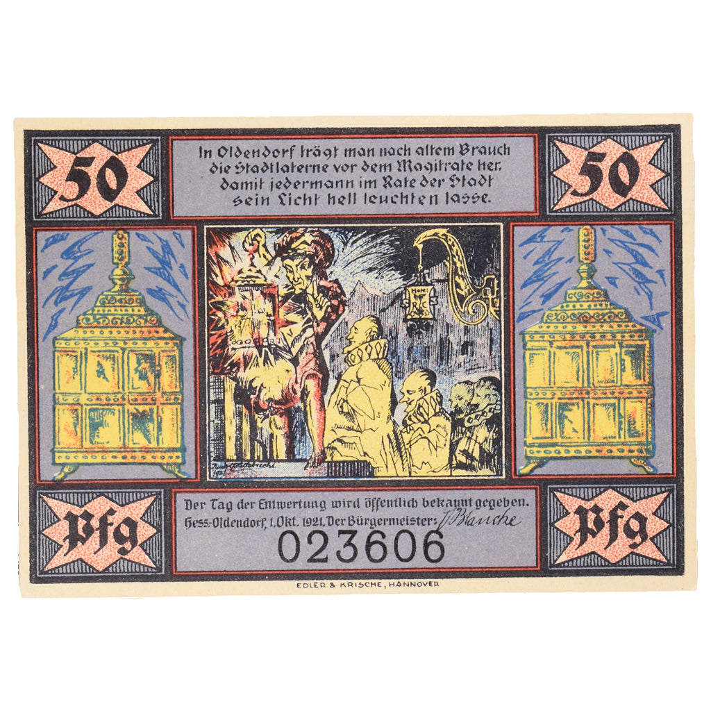 Banconote, Germania, Hess-Oldendorf, 50 Pfennig, personnage, 1920, 1920-12-31