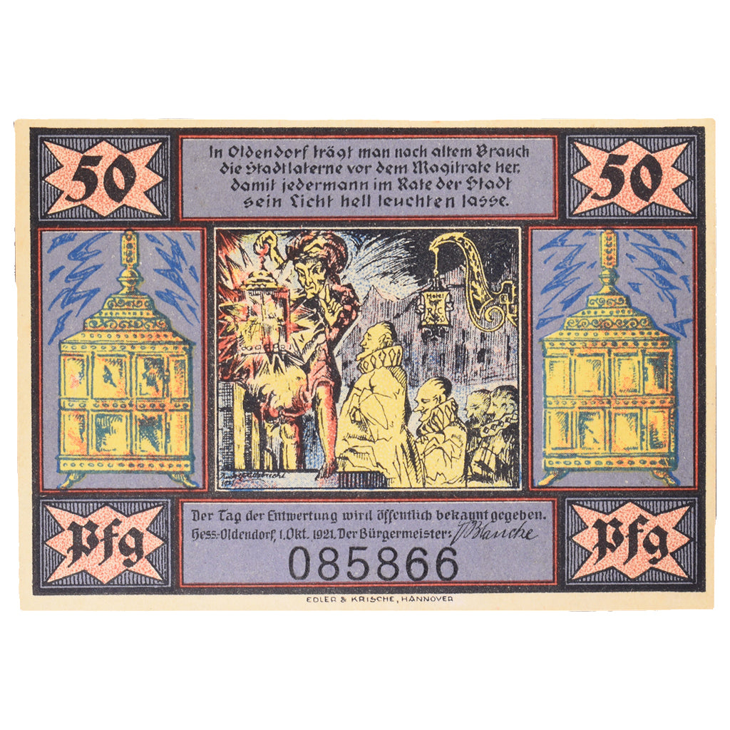 Banknot, Niemcy, Hess-Oldendorf, 50 Pfennig, personnage 1, 1920, 1920-12-31