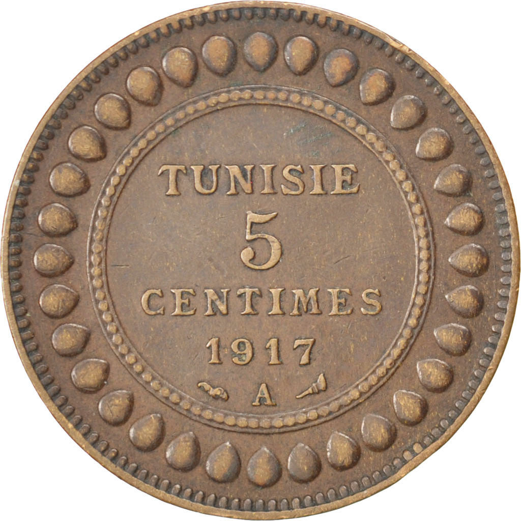 Tunisie, Muhammad al-Nasir Bey, 5 Centimes, 1917, Paris, Bronze, TTB+, KM:235
