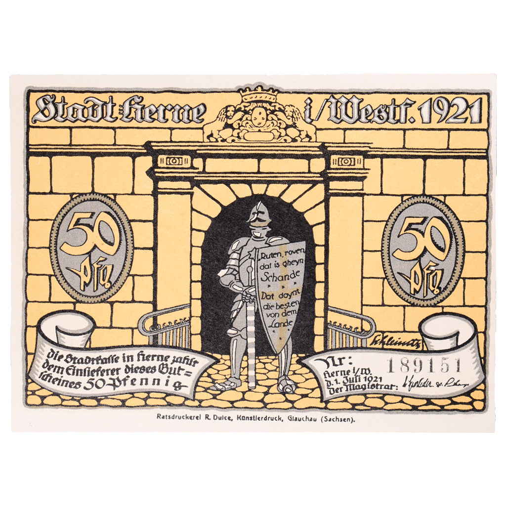 Geldschein, Deutschland, Herne Stadt, 50 Pfennig, cavalier, 1921, 1921-07-01