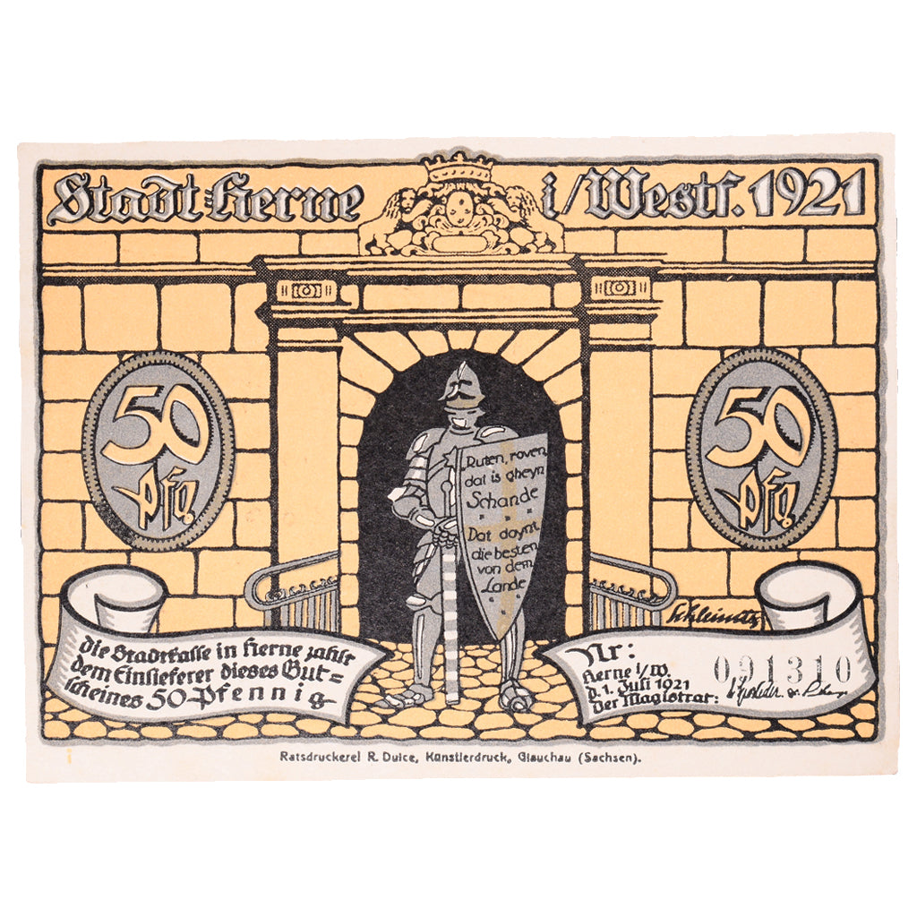 Banknot, Niemcy, Herne Stadt, 50 Pfennig, Bataille, 1921, 1921-07-01, AU(55-58)