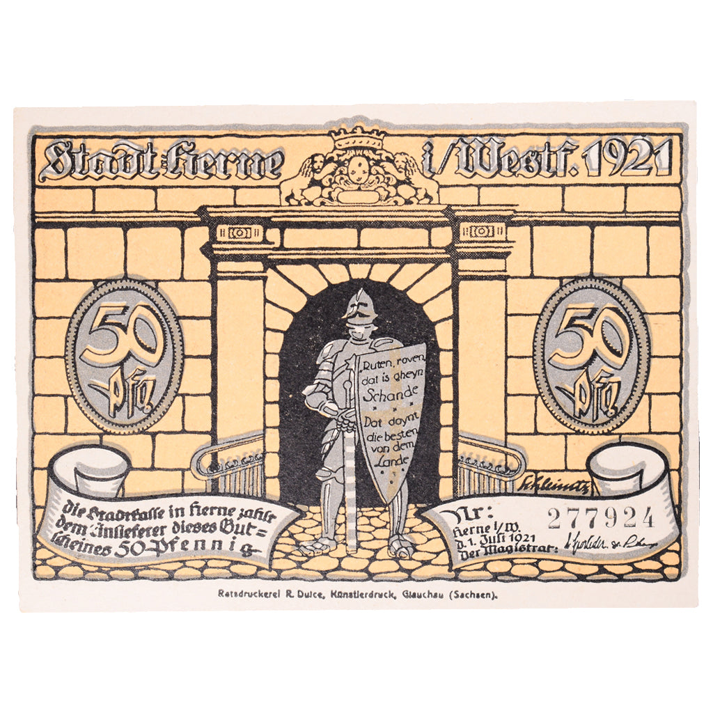 Geldschein, Deutschland, Herne Stadt, 50 Pfennig, soldat, 1921, 1921-07-01, VZ