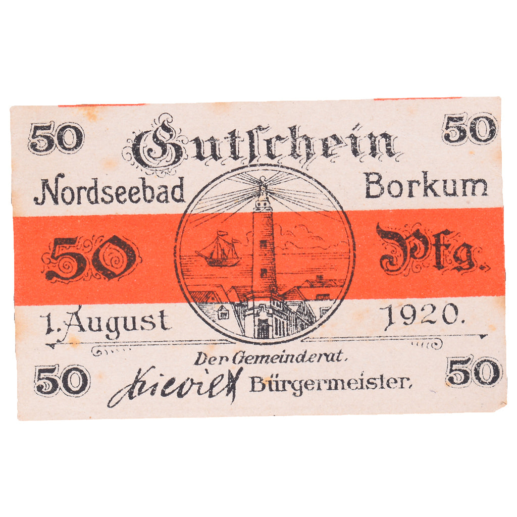 Geldschein, Deutschland, Borkum Gemeinde, 50 Pfennig, valeur faciale, 1920