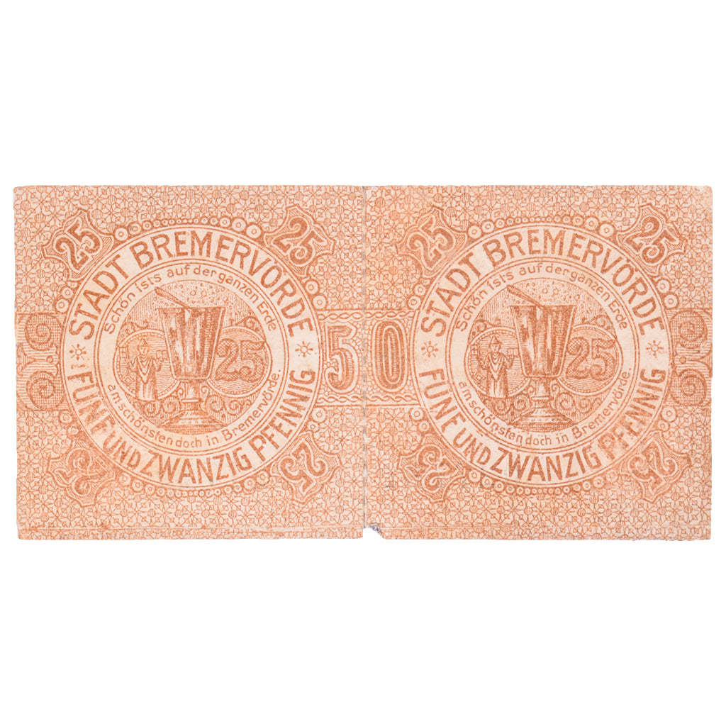 Banknot, Niemcy, Bremervörde, 25 Pfennig, coupe, 1920, 1920-04-01, UNC(63)