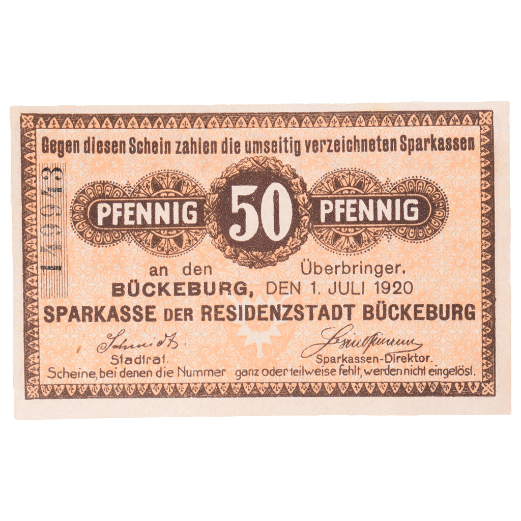 Banknot, Niemcy, Buckeburg Sparkasse, 50 Pfennig, Texte, 1917, 1917-07-01