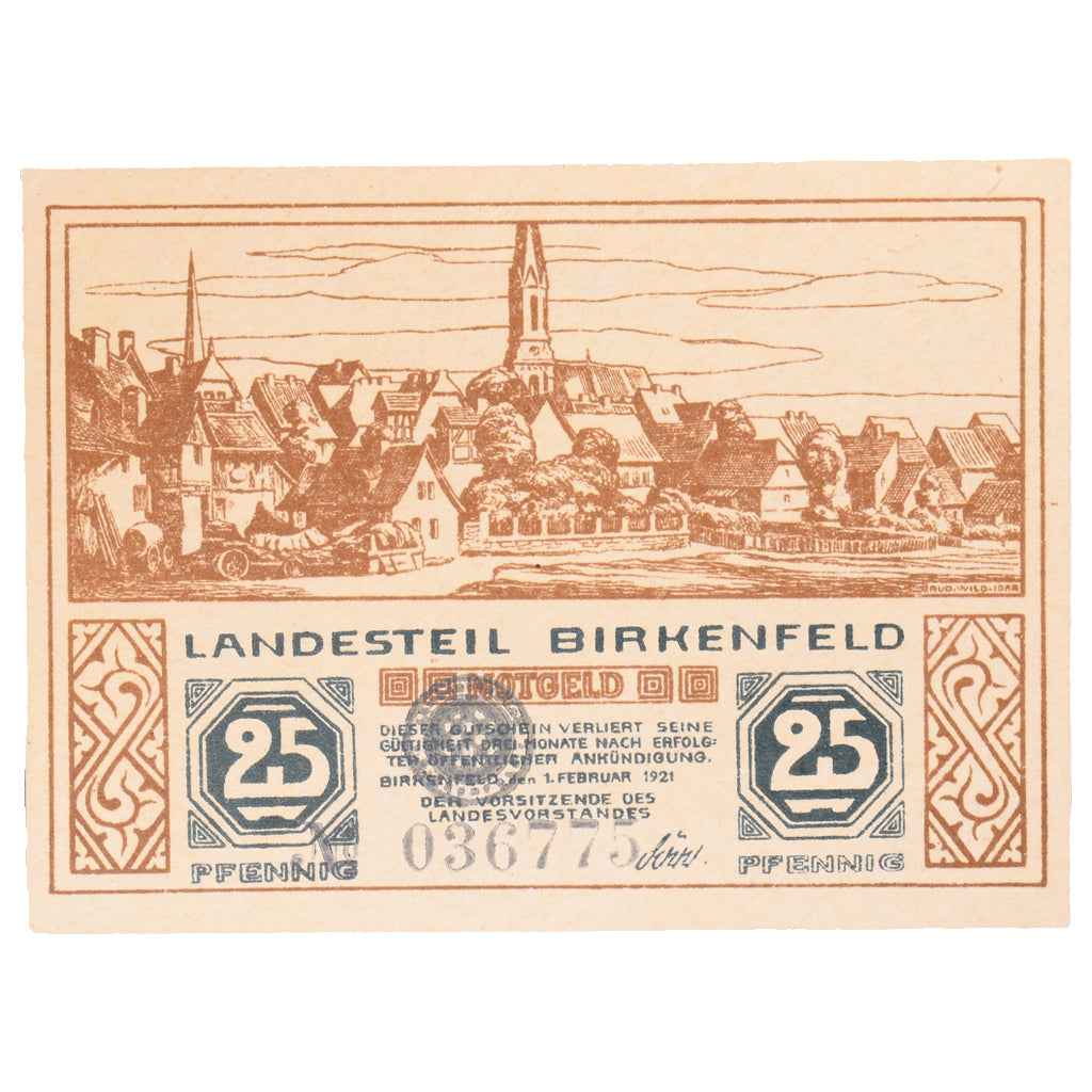 Banknot, Niemcy, Birkenfeld, 25 Pfennig, paysage, 1921, 1921-02-01, UNC(60-62)