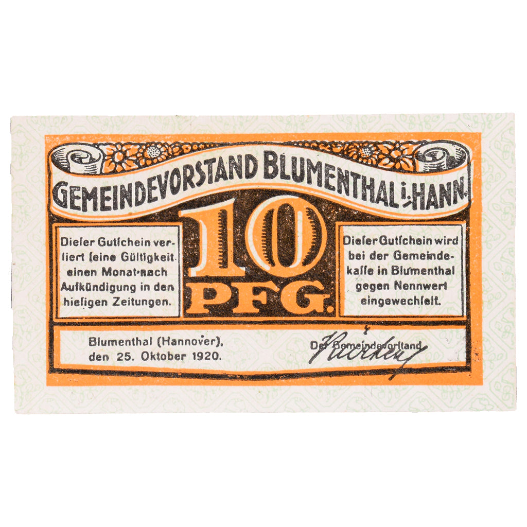Geldschein, Deutschland, Blumenthal Gemeinde, 10 Pfennig, valeur faciale 1