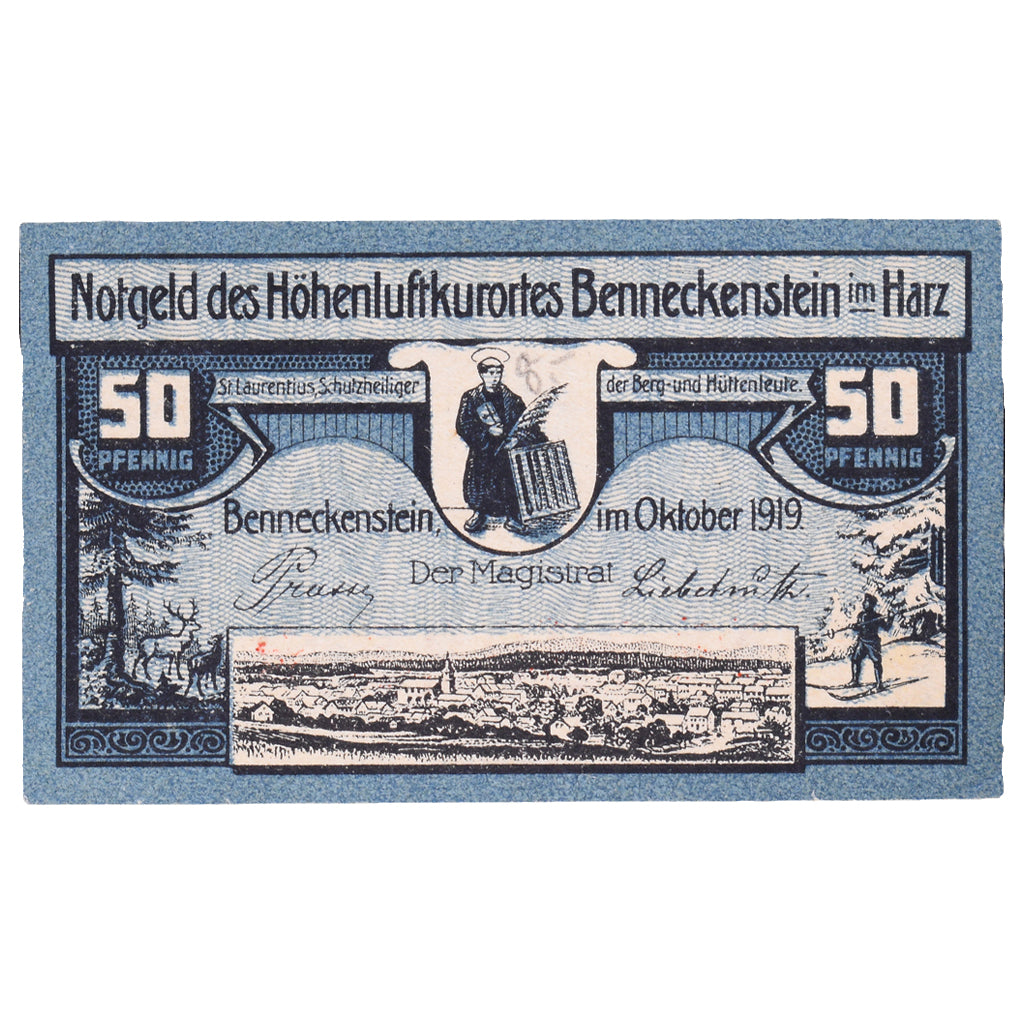 Banconote, Germania, Benneckenstein im Harz Stadt, 50 Pfennig, paysage 5, 1919