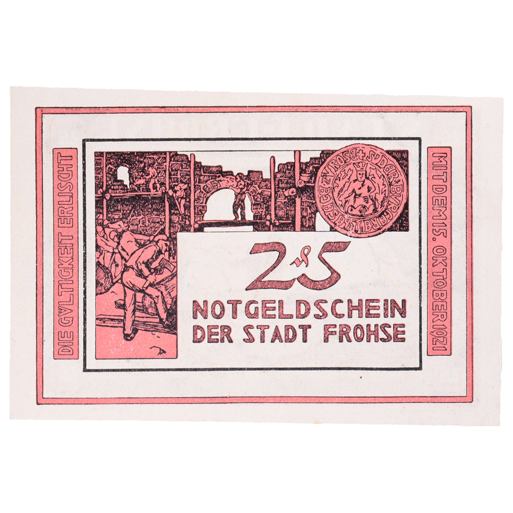 Banconote, Germania, Frohse a. Elbe Stadt, 25 Pfennig, personnage, 1921, SPL-