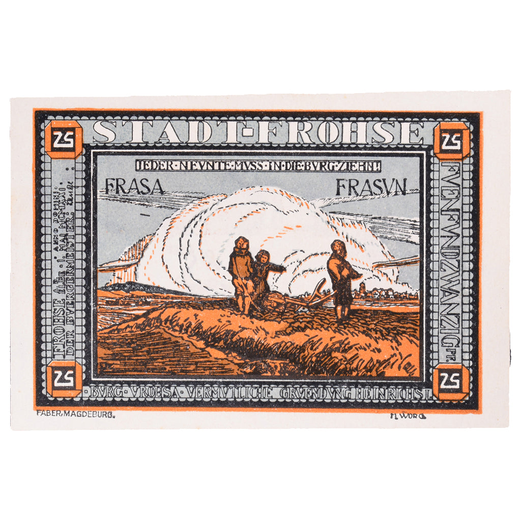 Banconote, Germania, Frohse a. Elbe Stadt, 25 Pfennig, personnage, 1921, SPL-