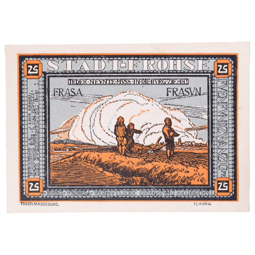 Geldschein, Deutschland, Frohse a. Elbe Stadt, 25 Pfennig, personnage 1, 1921