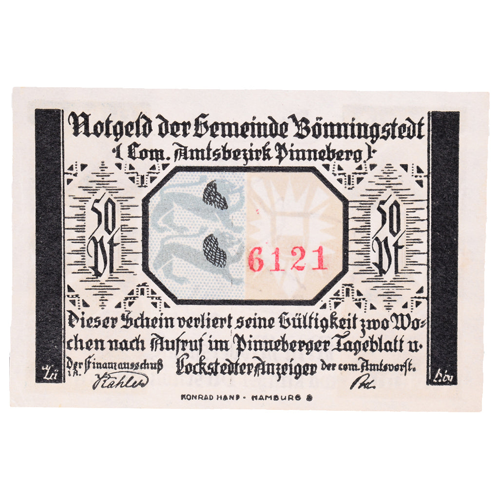 Banconote, Germania, Bönningstedt, 50 Pfennig, personnage, 1921, SPL