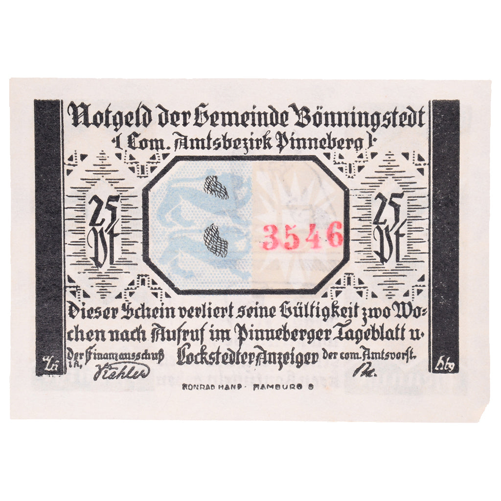 Banknote, Germany, Bönningstedt, 25 Pfennig, personnage, 1921, UNC(60-62)