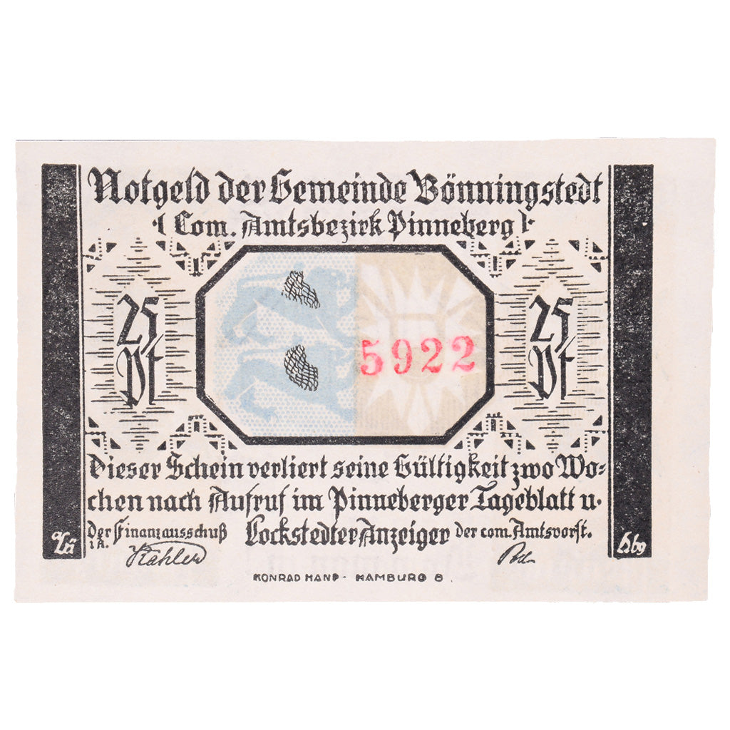 Geldschein, Deutschland, Bönningstedt, 25 Pfennig, Maison, 1921, VZ+