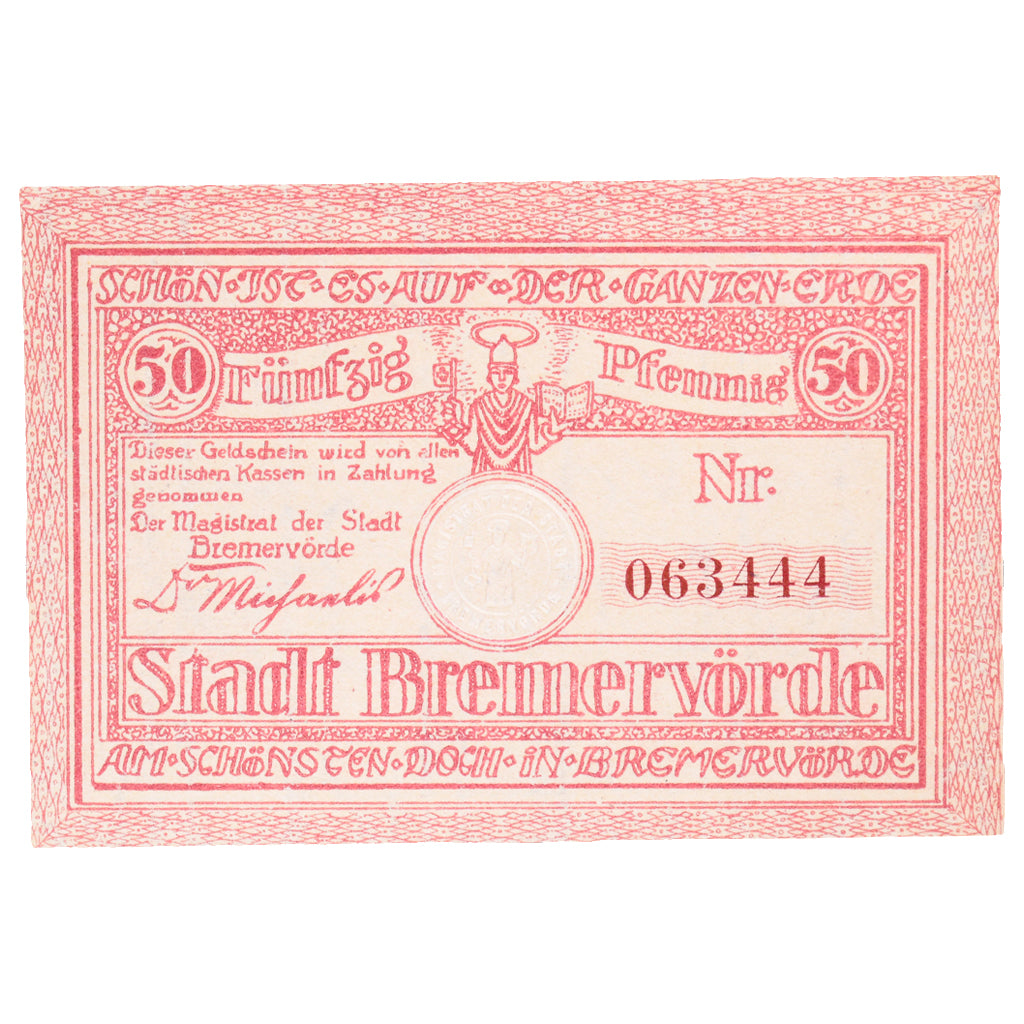 Banknot, Niemcy, Bremervörde Stadt, 50 Pfennig, personnage, AU(55-58)