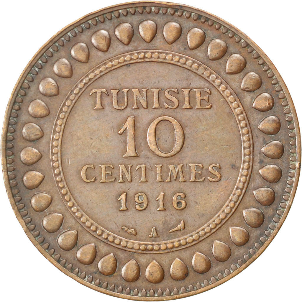 Tunisie, Muhammad al-Nasir Bey, 10 Centimes, 1916, Paris, Bronze, TTB+, KM:236