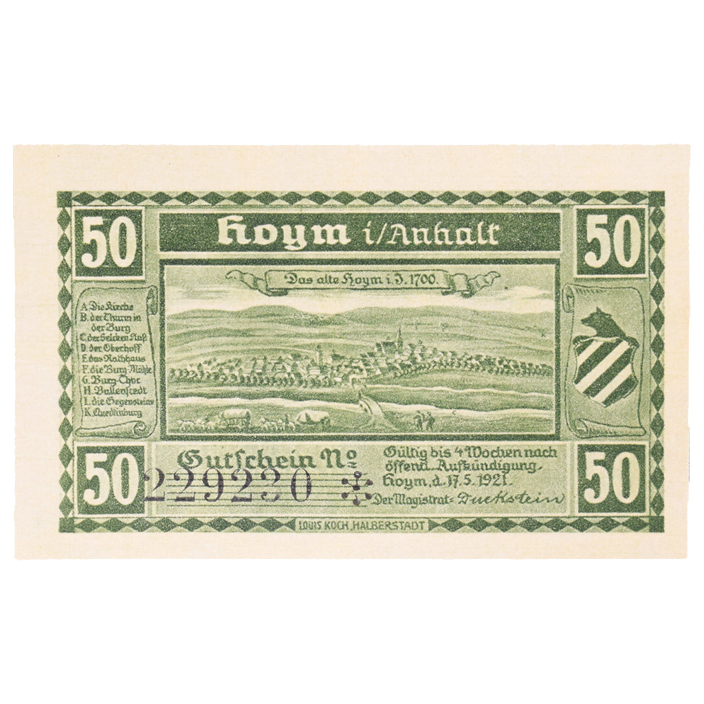 Banconote, Germania, Hoym, 50 Pfennig, paysage, 1921, 1921-05-17, SPL