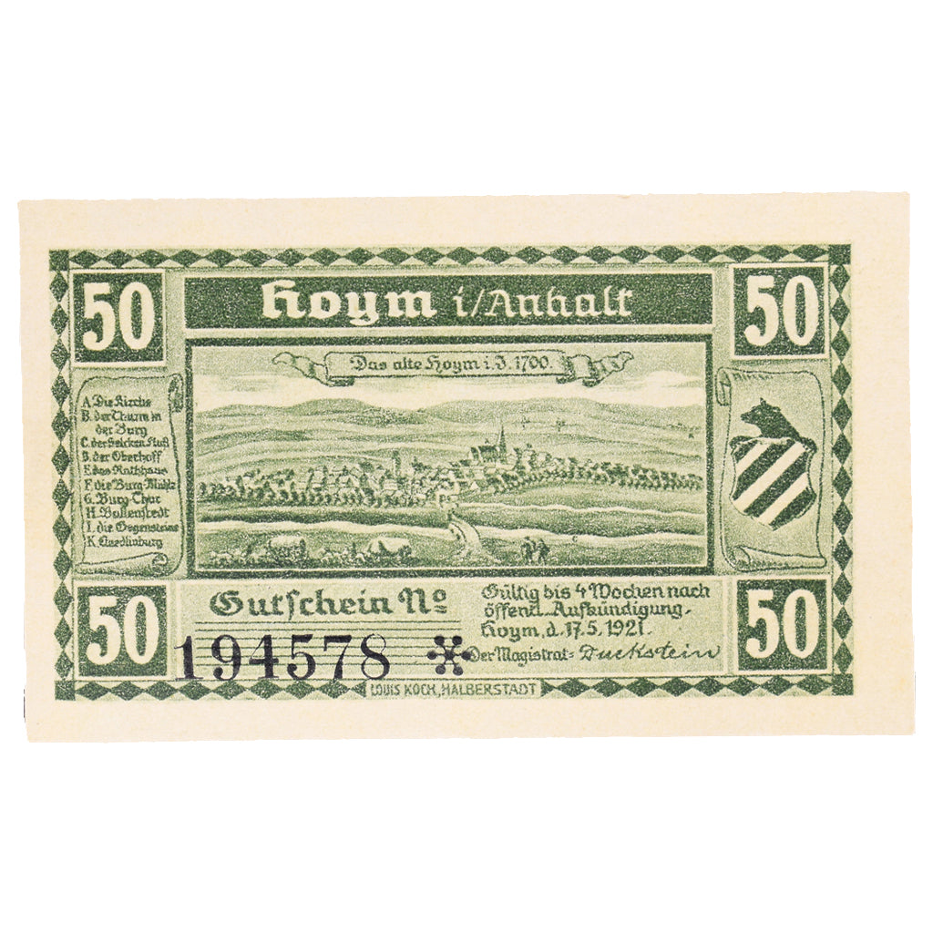 Banconote, Germania, Hoym, 50 Pfennig, paysage 2, 1921, 1921-05-17, SPL