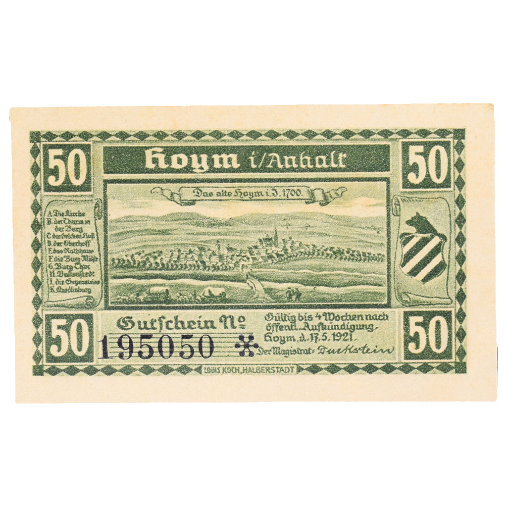 Banconote, Germania, Hoym, 50 Pfennig, paysage 4, 1921, 1921-05-17, SPL