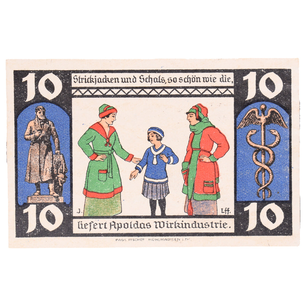 Banconote, Germania, Apolda Stadt, 10 Pfennig, personnage 1, 1921, 1921-08-01