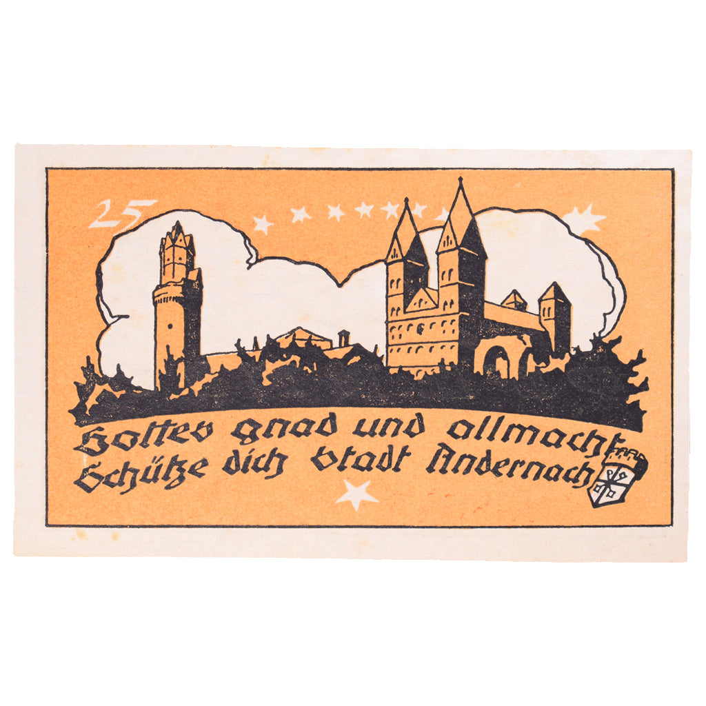 Banknot, Niemcy, Andernach, 25 Pfennig, château, 1920, 1921-04-01, AU(55-58)