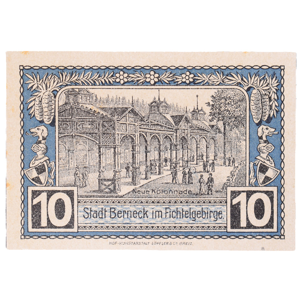 Banconote, Germania, Berneck im Fichtelgebirge Stadt, 10 Pfennig, village 1