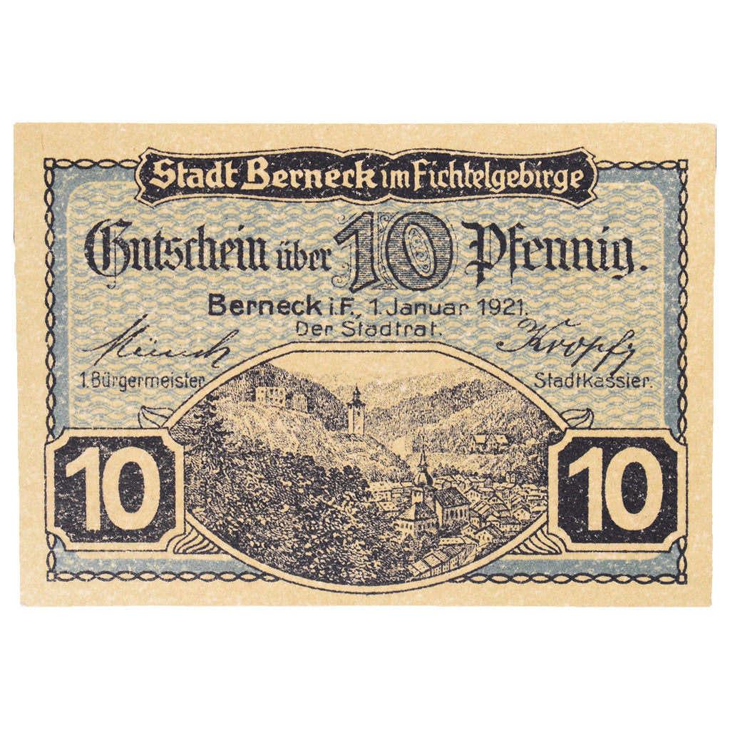 Geldschein, Deutschland, Berneck im Fichtelgebirge Stadt, 10 Pfennig, village 2