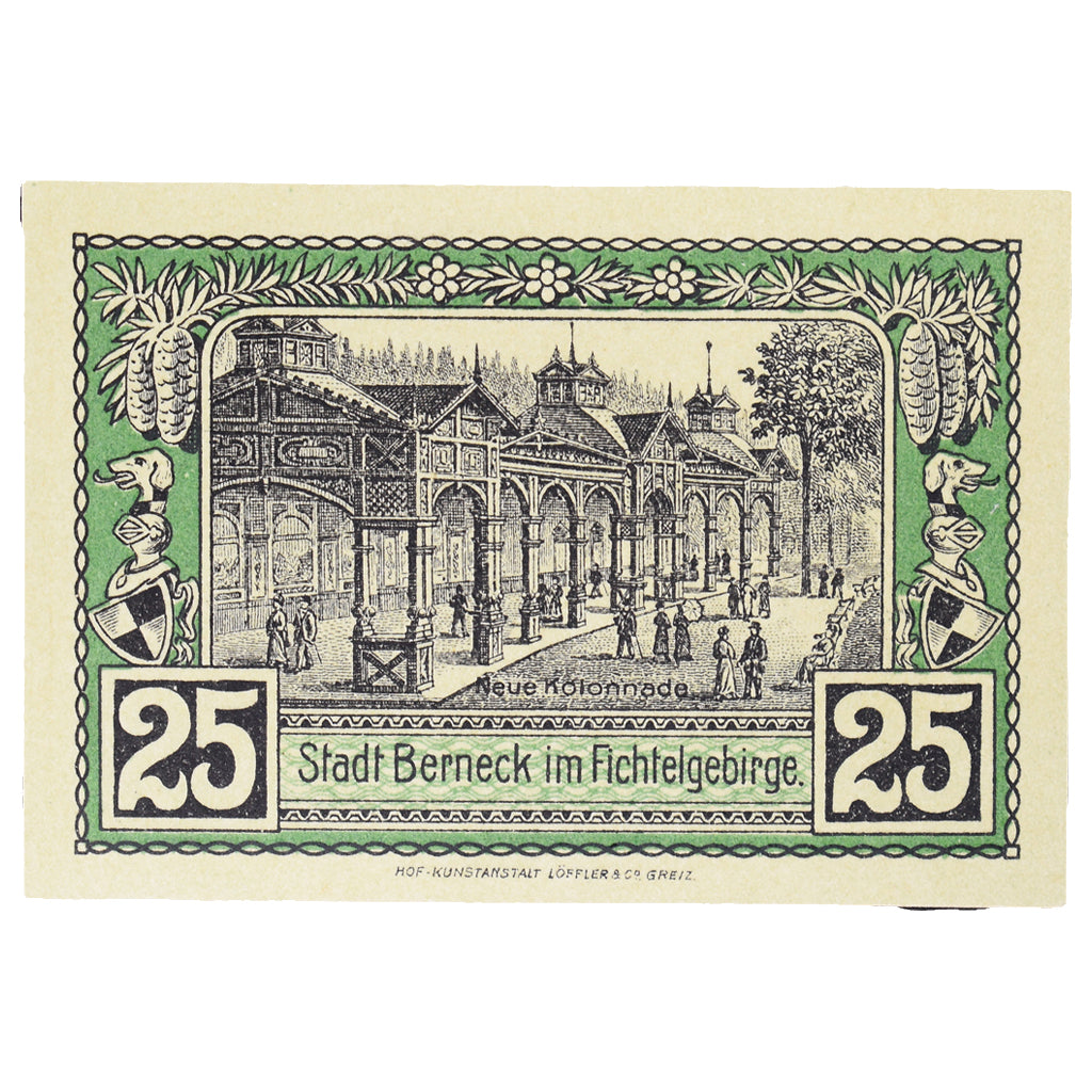 Banconote, Germania, Berneck im Fichtelgebirge Stadt, 25 Pfennig, village, 1921