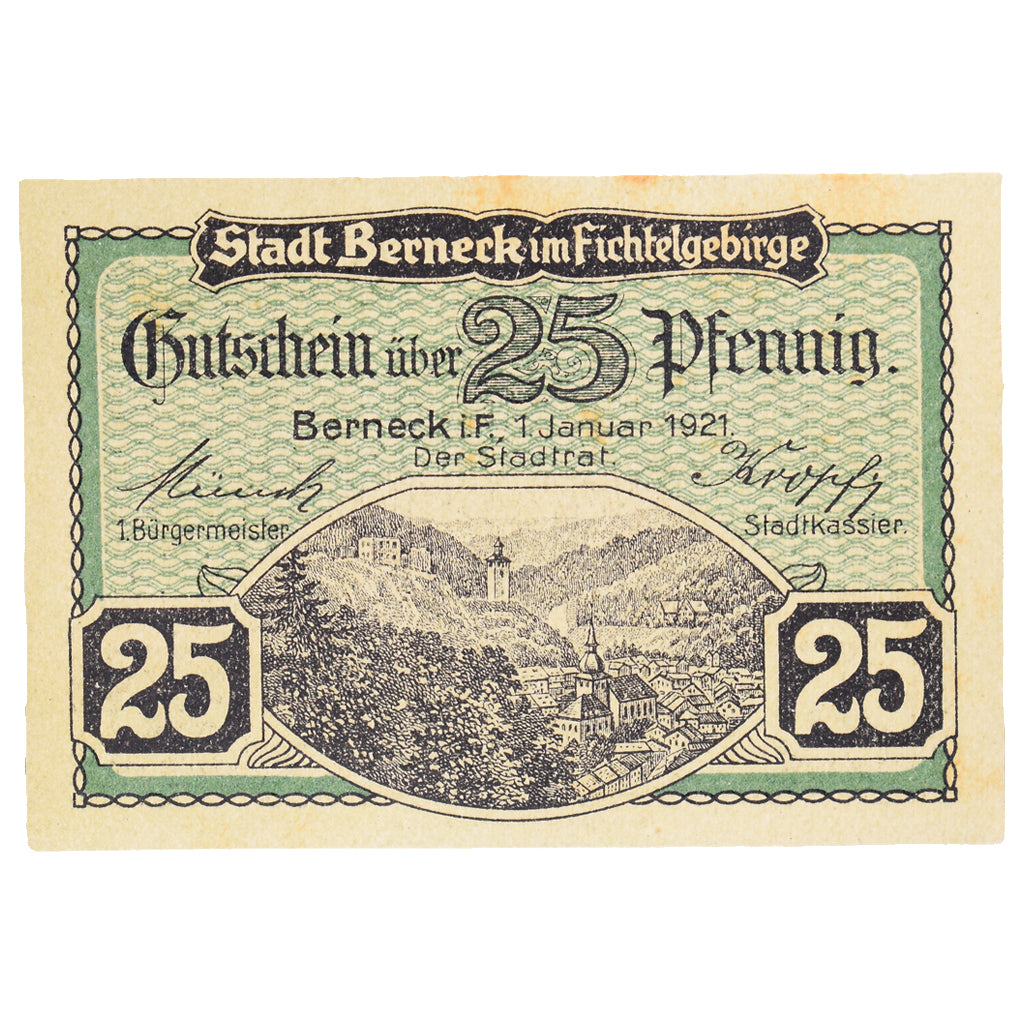 Geldschein, Deutschland, Berneck im Fichtelgebirge Stadt, 25 Pfennig, village 1