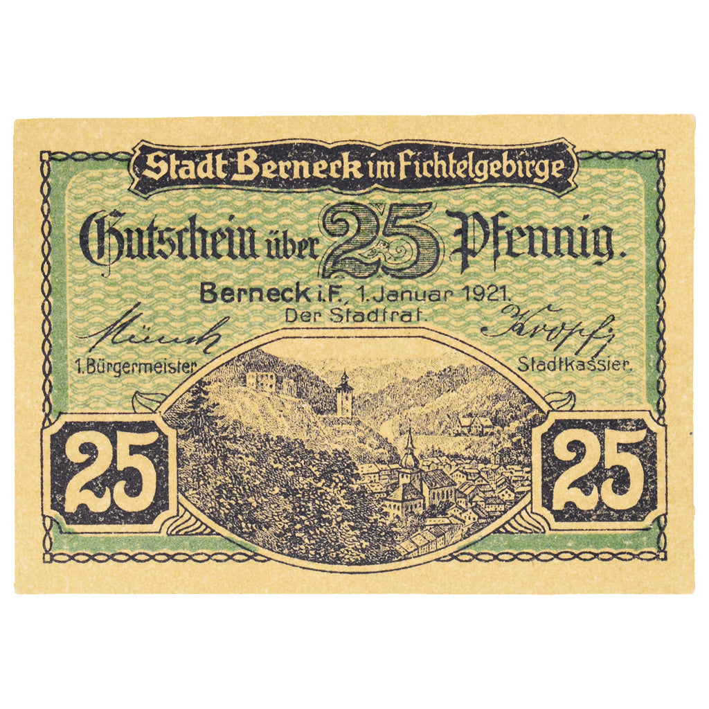 Geldschein, Deutschland, Berneck im Fichtelgebirge Stadt, 25 Pfennig, village 2