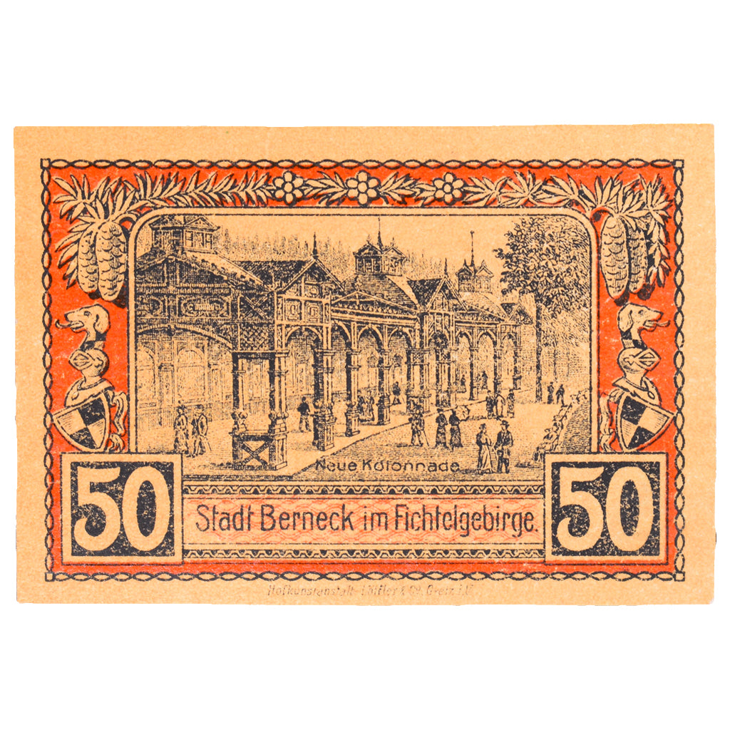 Geldschein, Deutschland, Berneck im Fichtelgebirge Stadt, 50 Pfennig, village