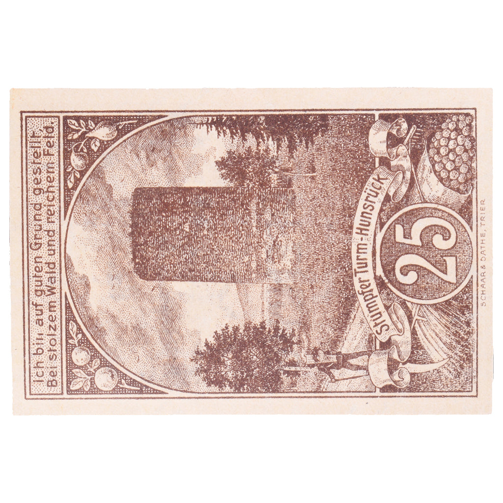 Banconote, Germania, Berncastel-Cues Kreis, 25 Pfennig, ruine 1, 1920