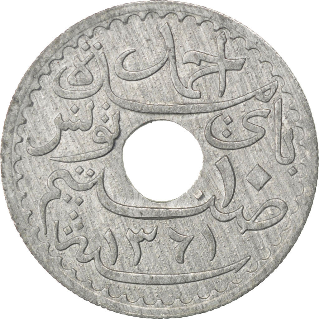 Tunisie, Ahmad Pasha Bey, 10 Centimes, 1942, Paris, Zinc, SPL, KM:267