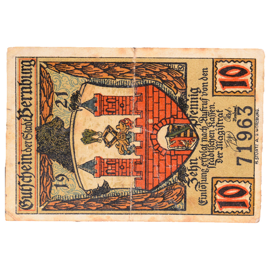 Geldschein, Deutschland, Bernburg Stadt, 10 Pfennig, personnage, 1921, SS+