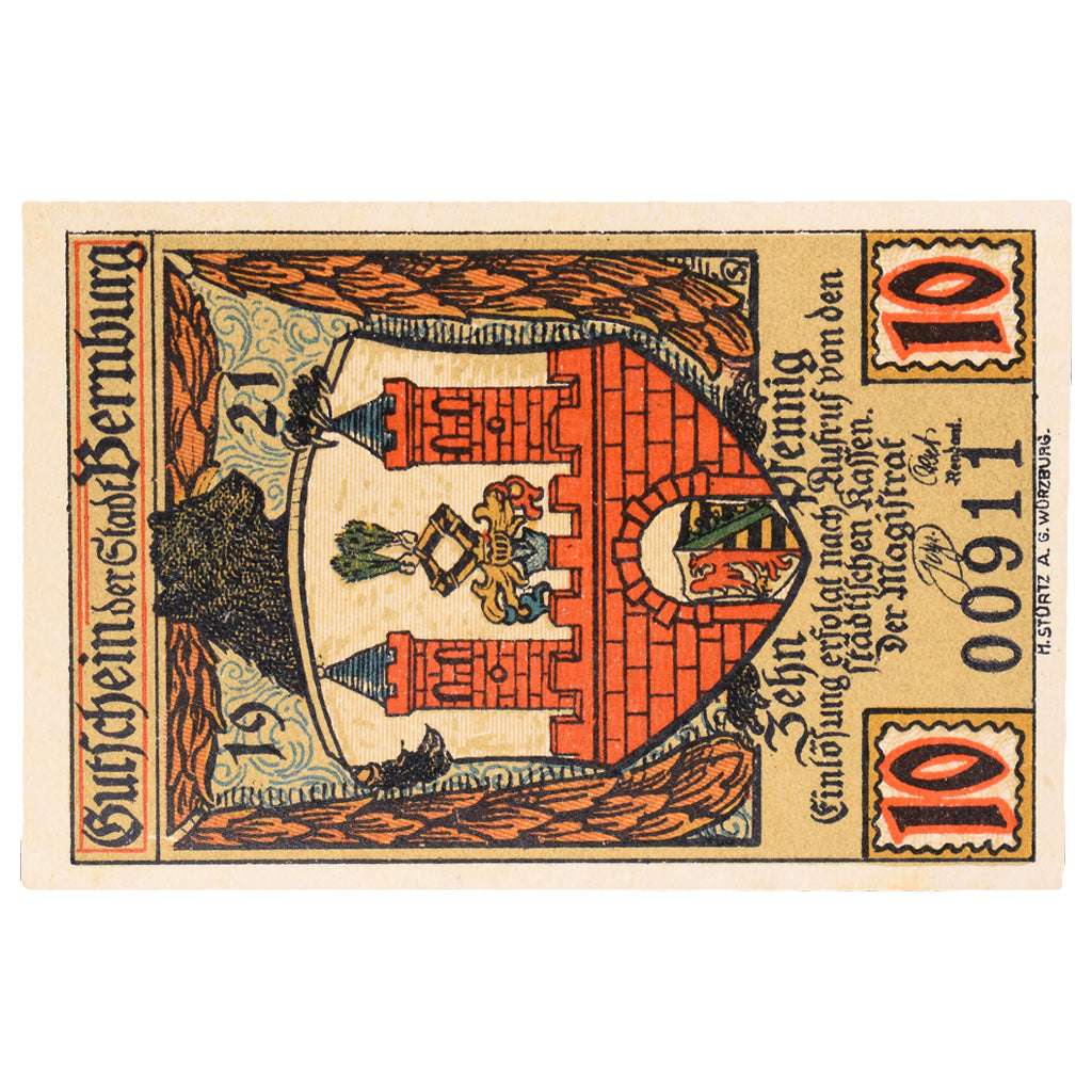 Geldschein, Deutschland, Bernburg Stadt, 10 Pfennig, personnage 1, 1921, SS+