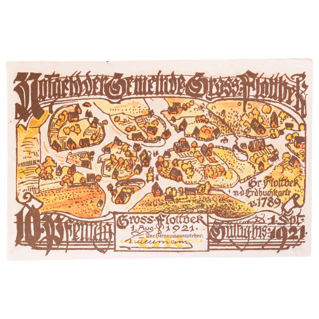 Banconote, Germania, Groß-Flottbek Gemeinde, 10 Pfennig, village, 1921