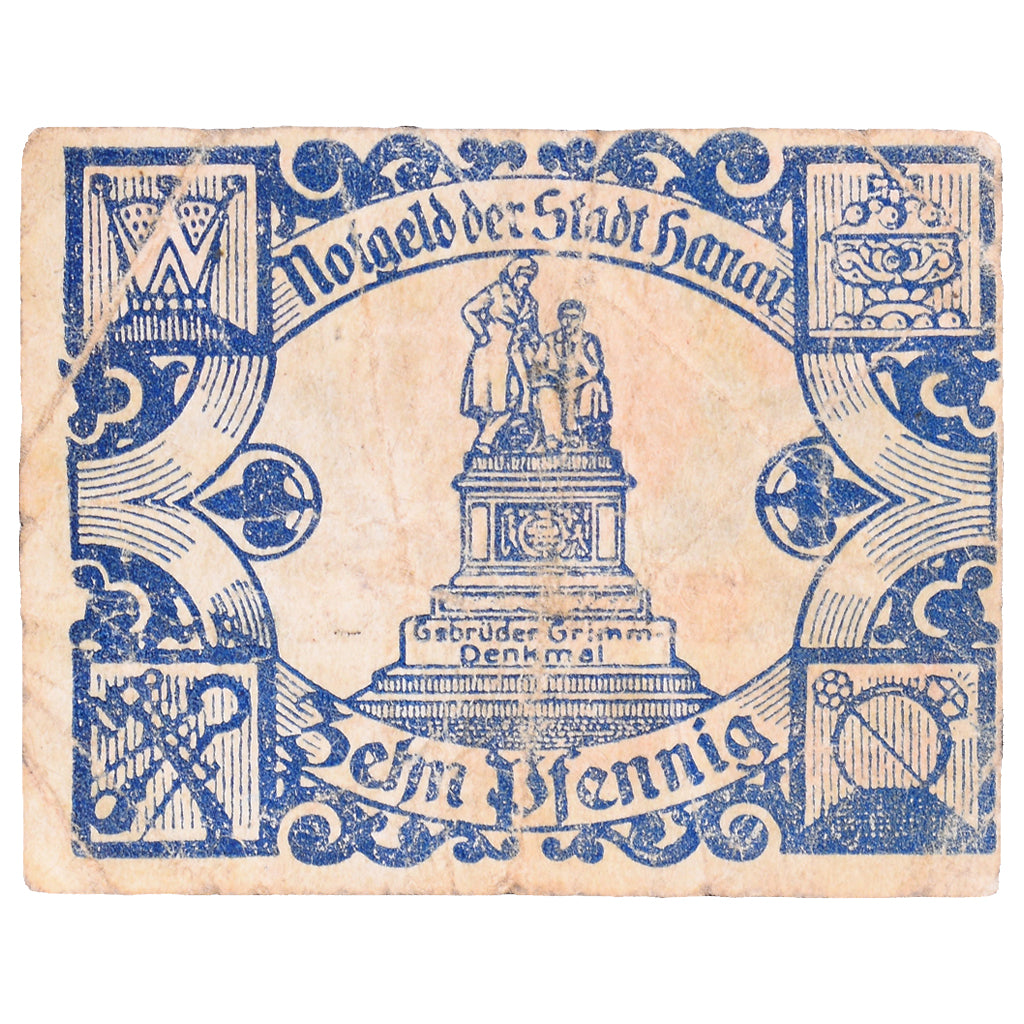 Banconote, Germania, Hanau Stadt, 10 Pfennig, statue, 1920, 1920-08-11, BB