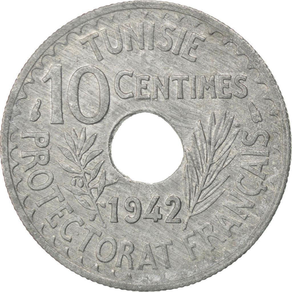 Tunisia, Ahmad Pasha Bey, 10 Centimes, 1942, Paris, Zinc, MS(63), KM:267