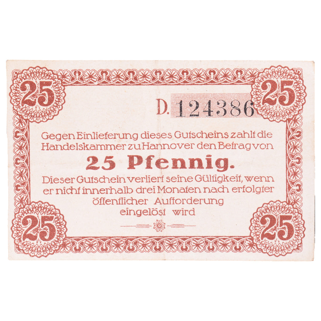 Geldschein, Deutschland, Hannover Handelskammer, 25 Pfennig, Texte 2, 1919