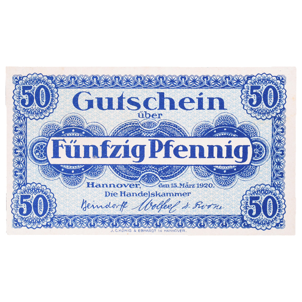 Banknot, Niemcy, Hannover Handelskammer, 50 Pfennig, Texte, 1919, 1919-06-01