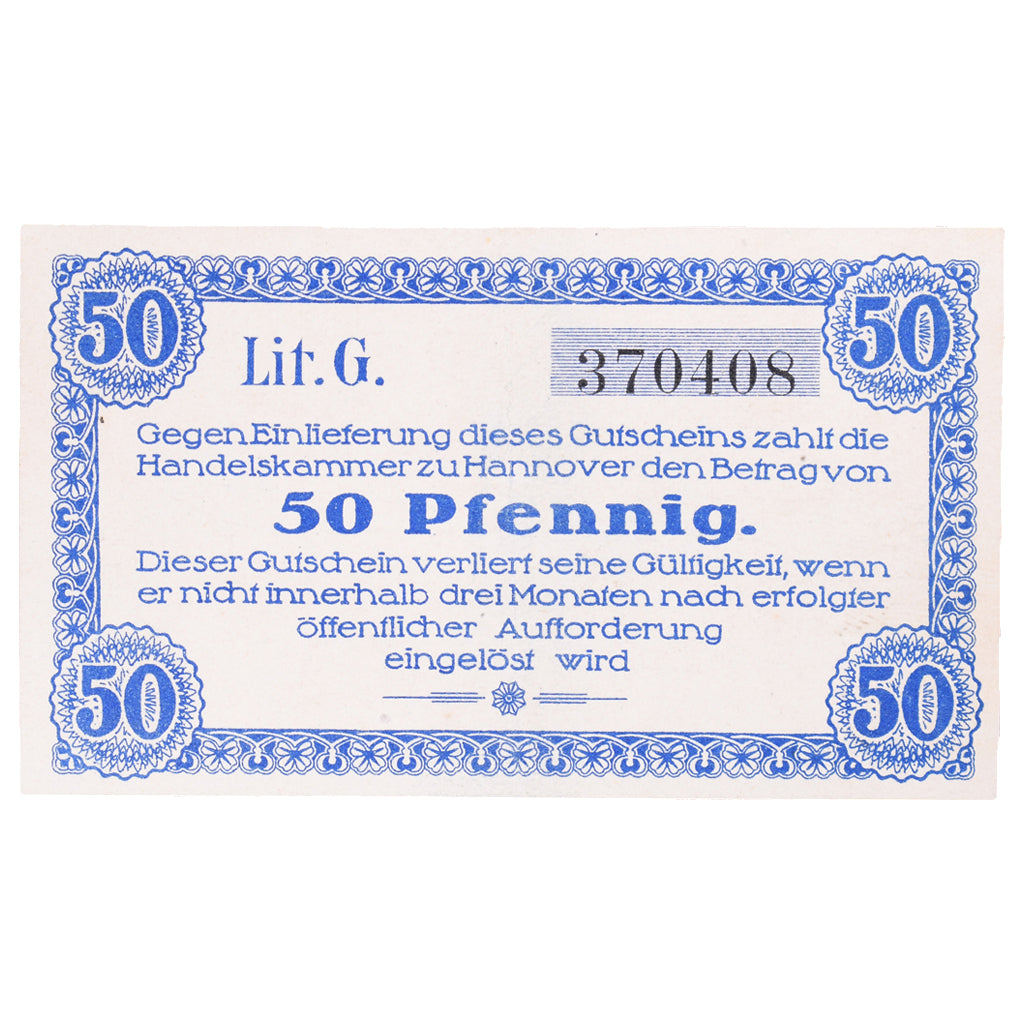 Banknot, Niemcy, Hannover Handelskammer, 50 Pfennig, Texte, 1919, 1919-06-01