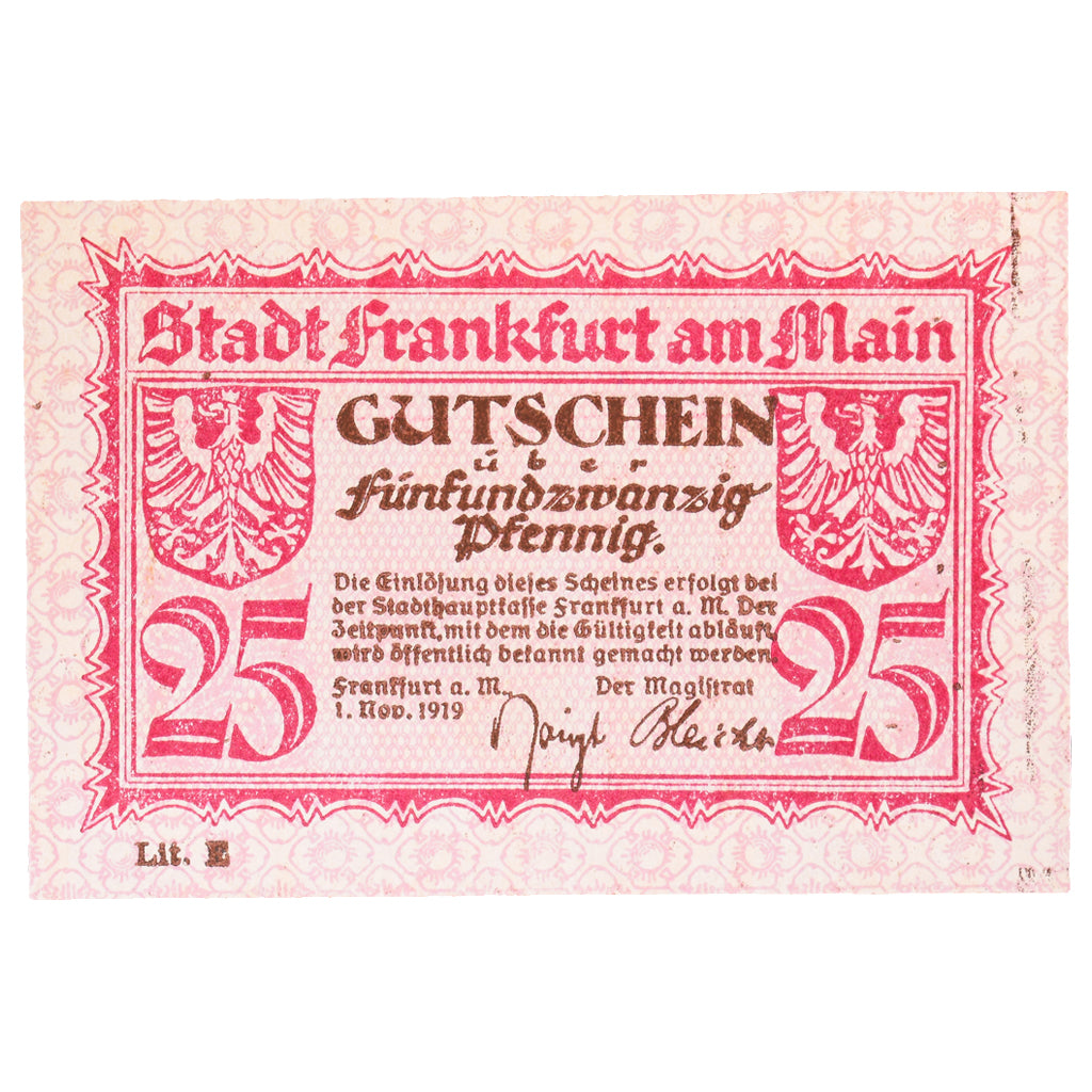 Geldschein, Deutschland, Frankfurt am Main Stadt, 25 Pfennig, paysage, 1919